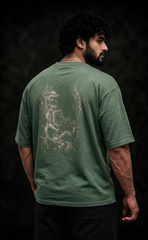 Olive drop shoulder oversized t-shirt with Dragon Breakout print - Elitewear X