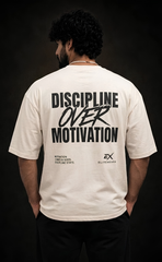 Skin tone oversized streetwear t-shirt with Discipline Over Motivation print -
Elitewear X