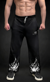 Black baggy trouser with flame graphic print at hem - Elitewear X