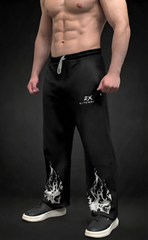 Black baggy trouser with flame graphic print at hem - Elitewear X