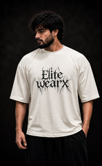 Skin tone drop shoulder oversized t-shirt with Elitewear X logo print