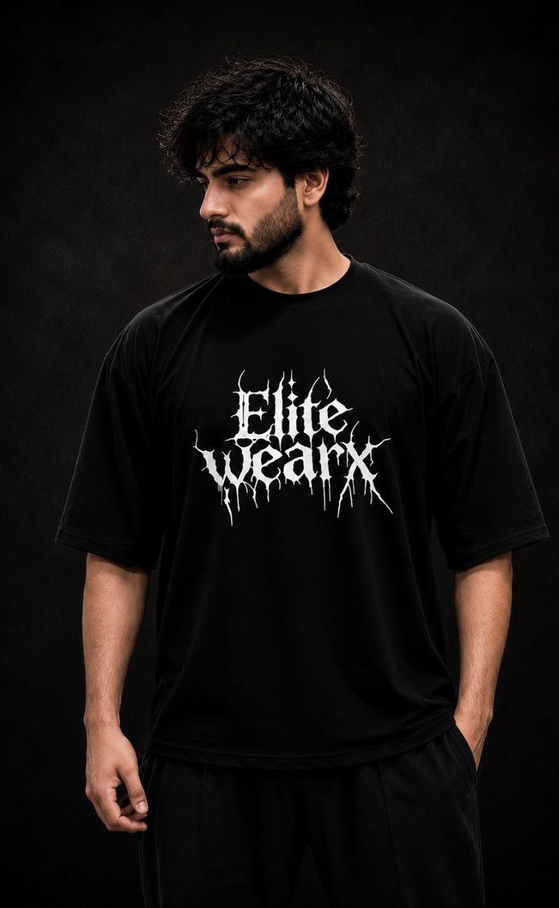 Black drop shoulder oversized t-shirt with Elitewear X logo print