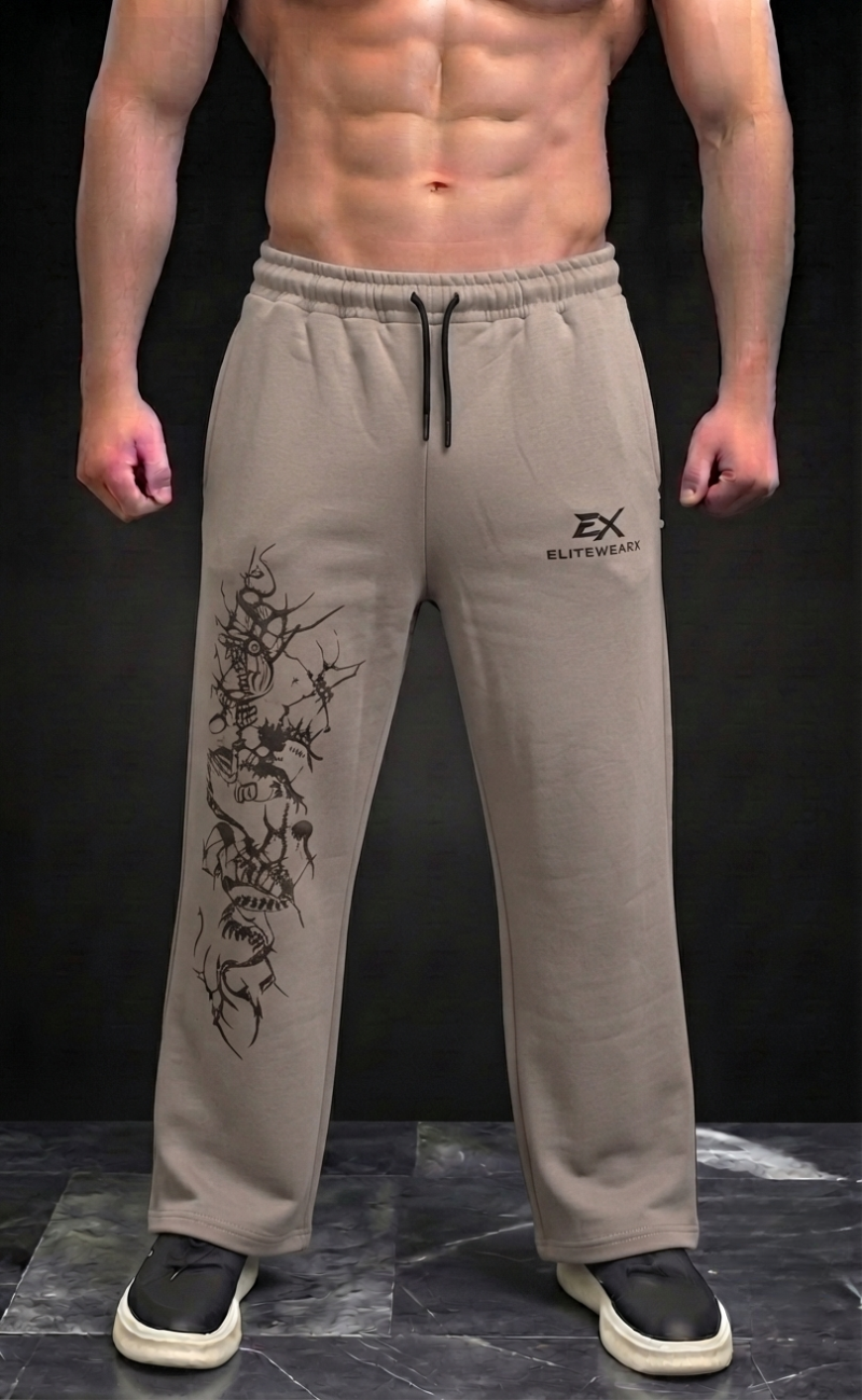 Beige baggy trousers with Dragon Strike graphic print - Elitewear X