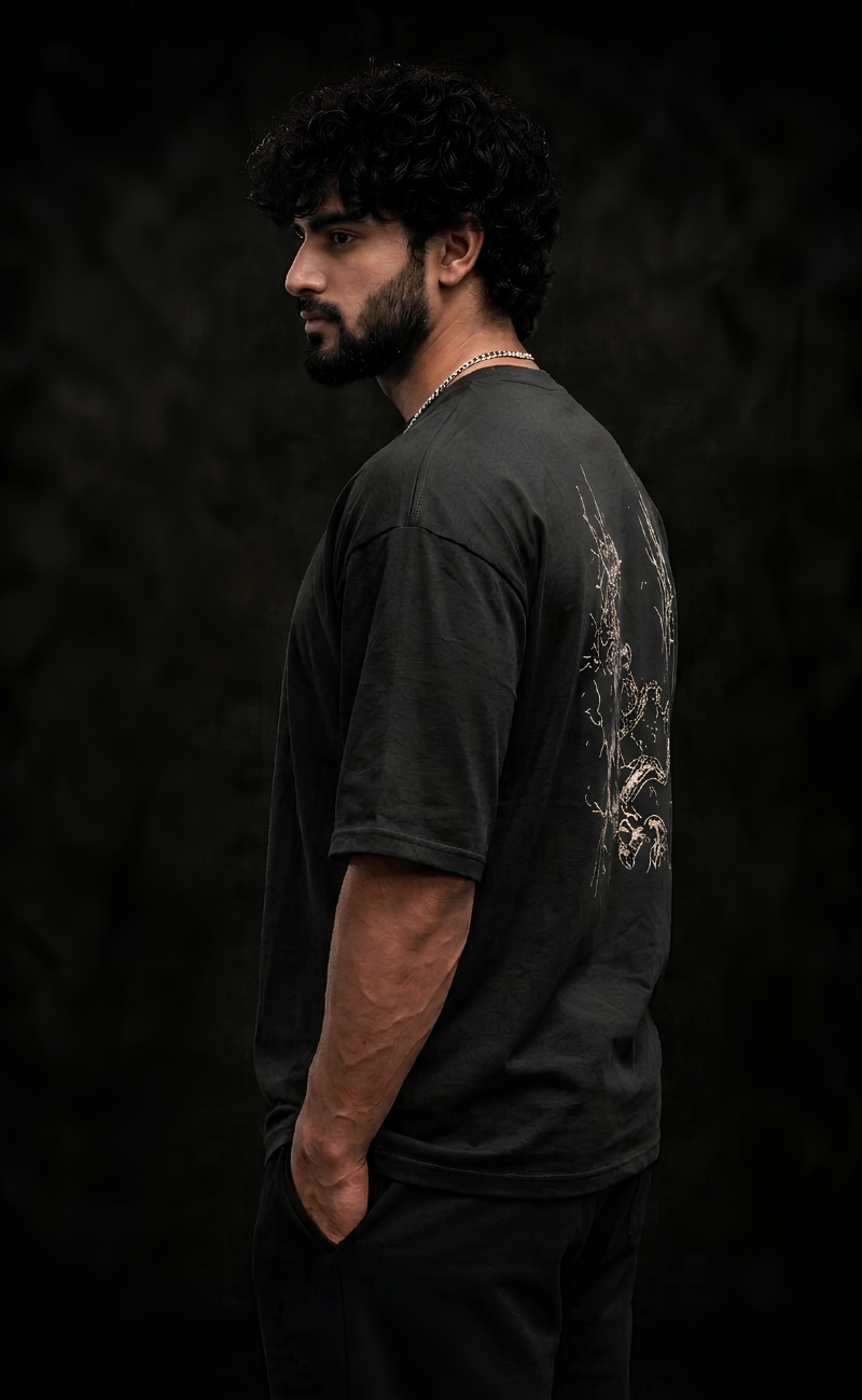 Black drop shoulder oversized t-shirt with Dragon Breakout print - Elitewear X