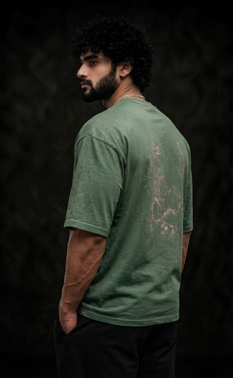 Olive drop shoulder oversized t-shirt with Dragon Breakout print - Elitewear X