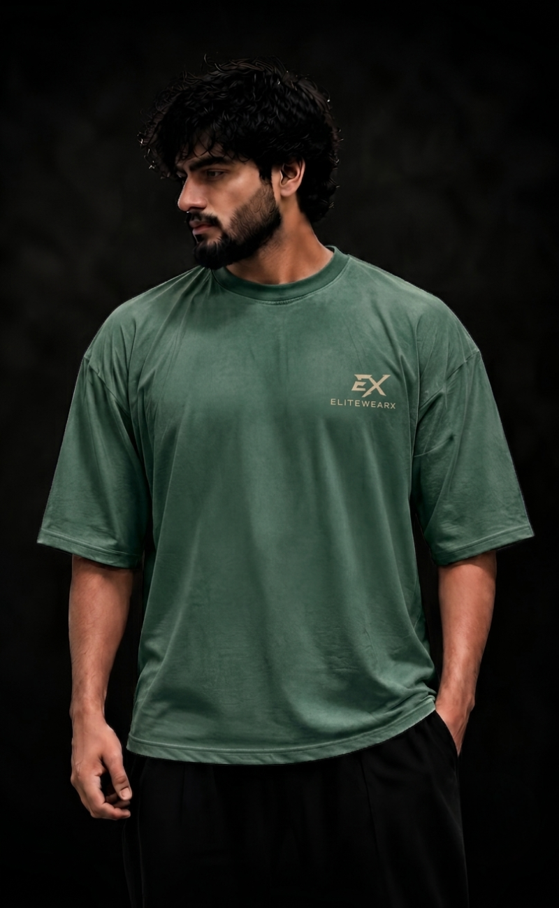 Olive drop shoulder oversized t-shirt with Dragon Breakout print - Elitewear X