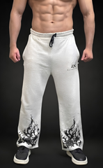 Grey baggy trouser with flame graphic print at hem - Elitewear 