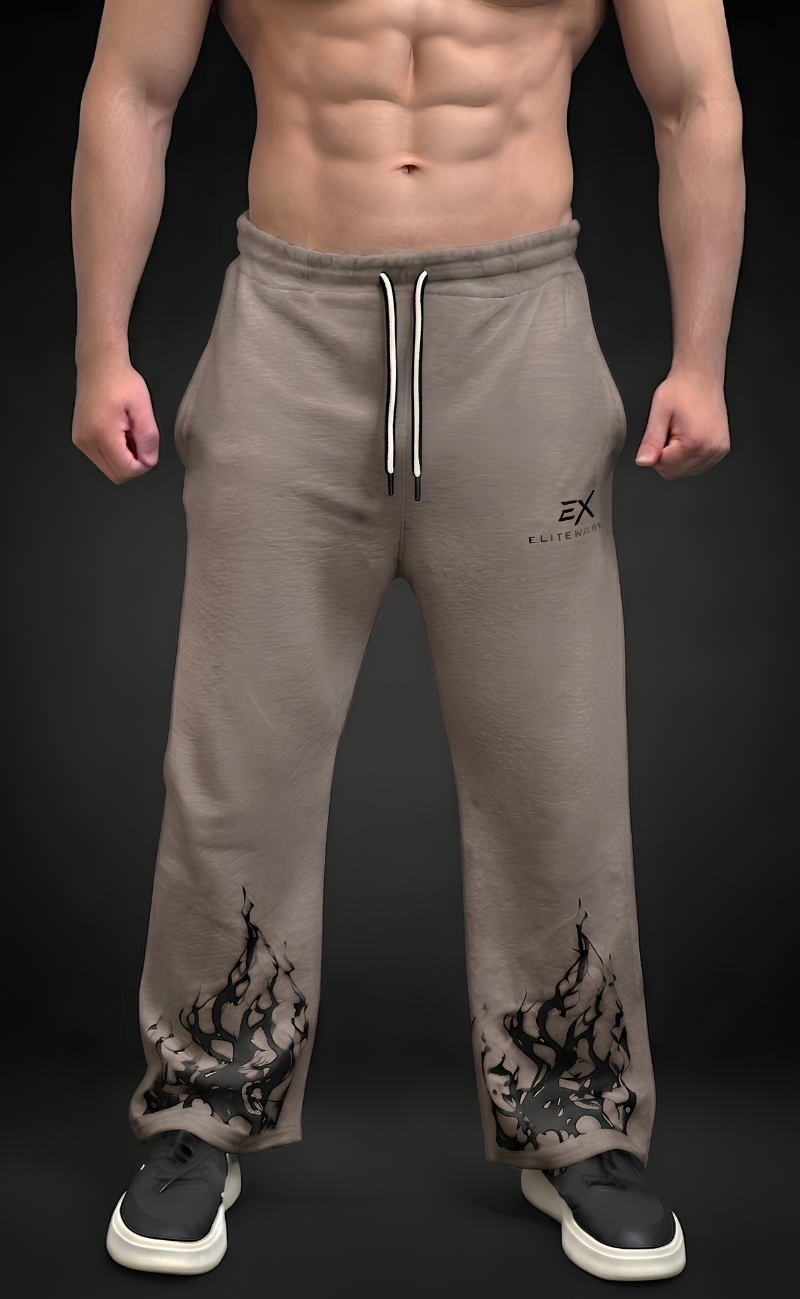 Beige baggy trouser with flame graphic print at hem - Elitewear X