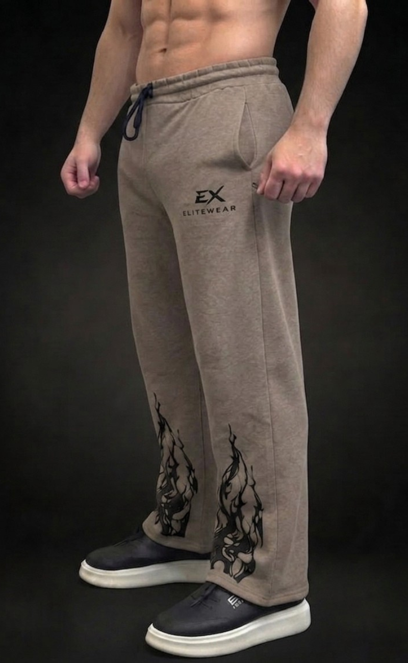 Beige baggy trouser with flame graphic print at hem - Elitewear X