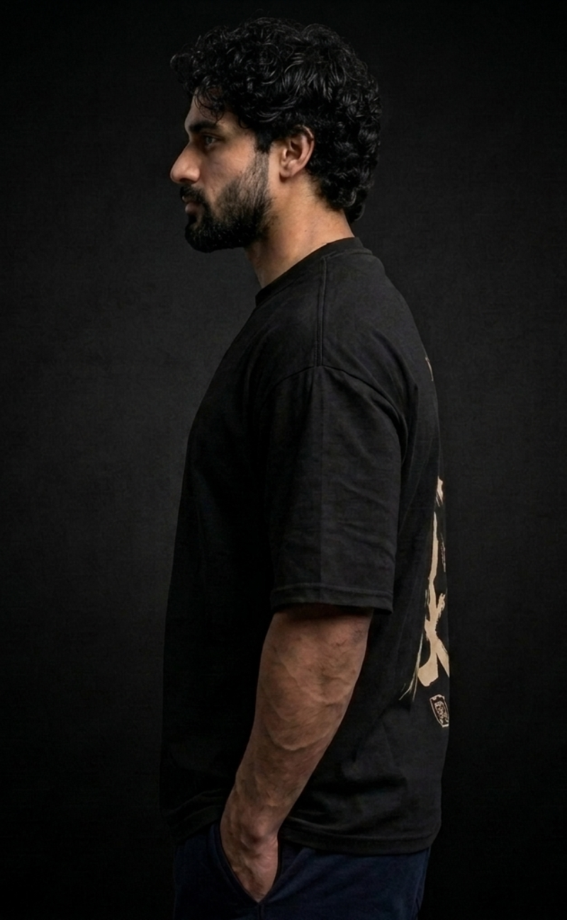 Black oversized t-shirt with Chinese Writing graphic print - Elitewear X