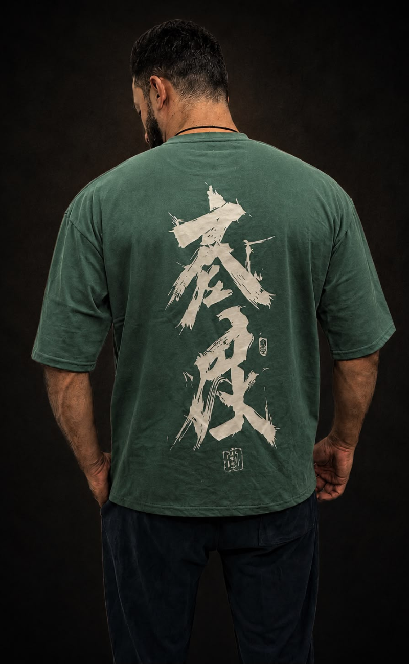 Olive oversized t-shirt with Chinese Writing graphic print - Elitewear X