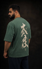 Olive oversized t-shirt with Chinese Writing graphic print - Elitewear X