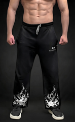 Black baggy trouser with flame graphic print at hem - Elitewear X