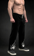 Black baggy trouser with flame graphic print at hem - Elitewear X