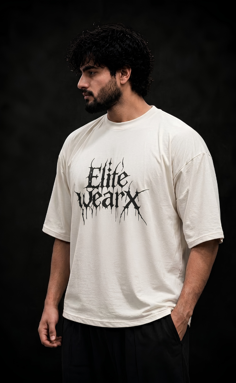 Skin tone drop shoulder oversized t-shirt with Elitewear X logo print