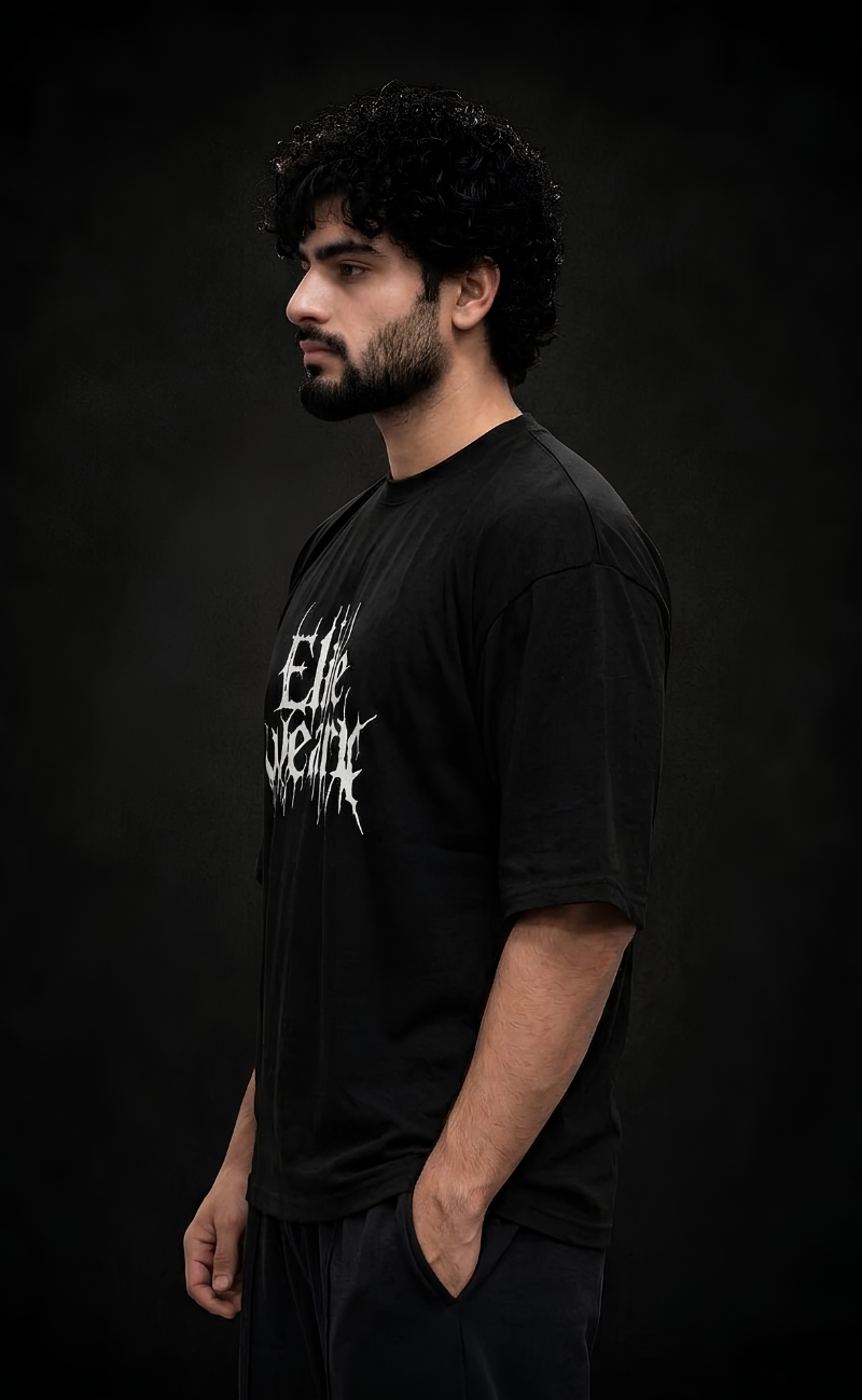 Black drop shoulder oversized t-shirt with Elitewear X logo print
