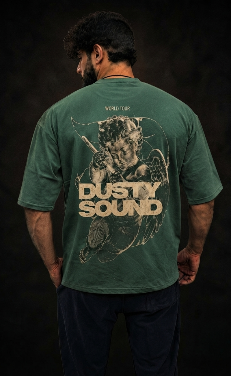 Olive drop shoulder oversized t-shirt with Dusty Sounds print - Elitewear X