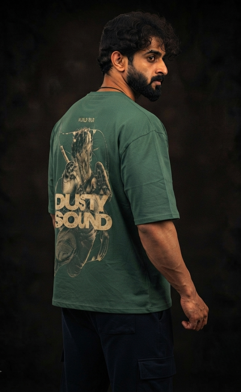 Olive drop shoulder oversized t-shirt with Dusty Sounds print - Elitewear X
