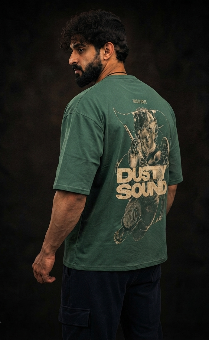 Olive drop shoulder oversized t-shirt with Dusty Sounds print - Elitewear X
