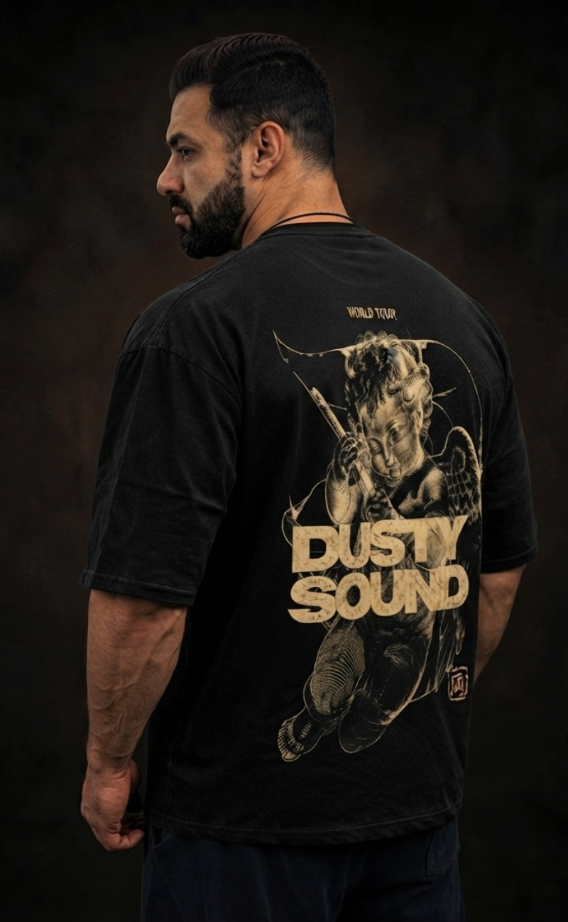 Black drop shoulder oversized t-shirt with Dusty Sounds print - Elitewear X
