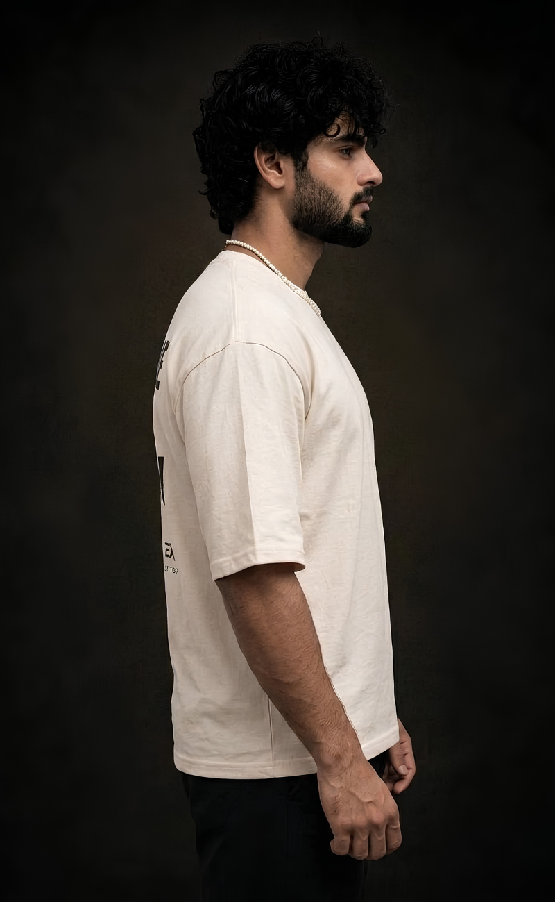 Skin tone oversized streetwear t-shirt with Discipline Over Motivation print -
Elitewear X